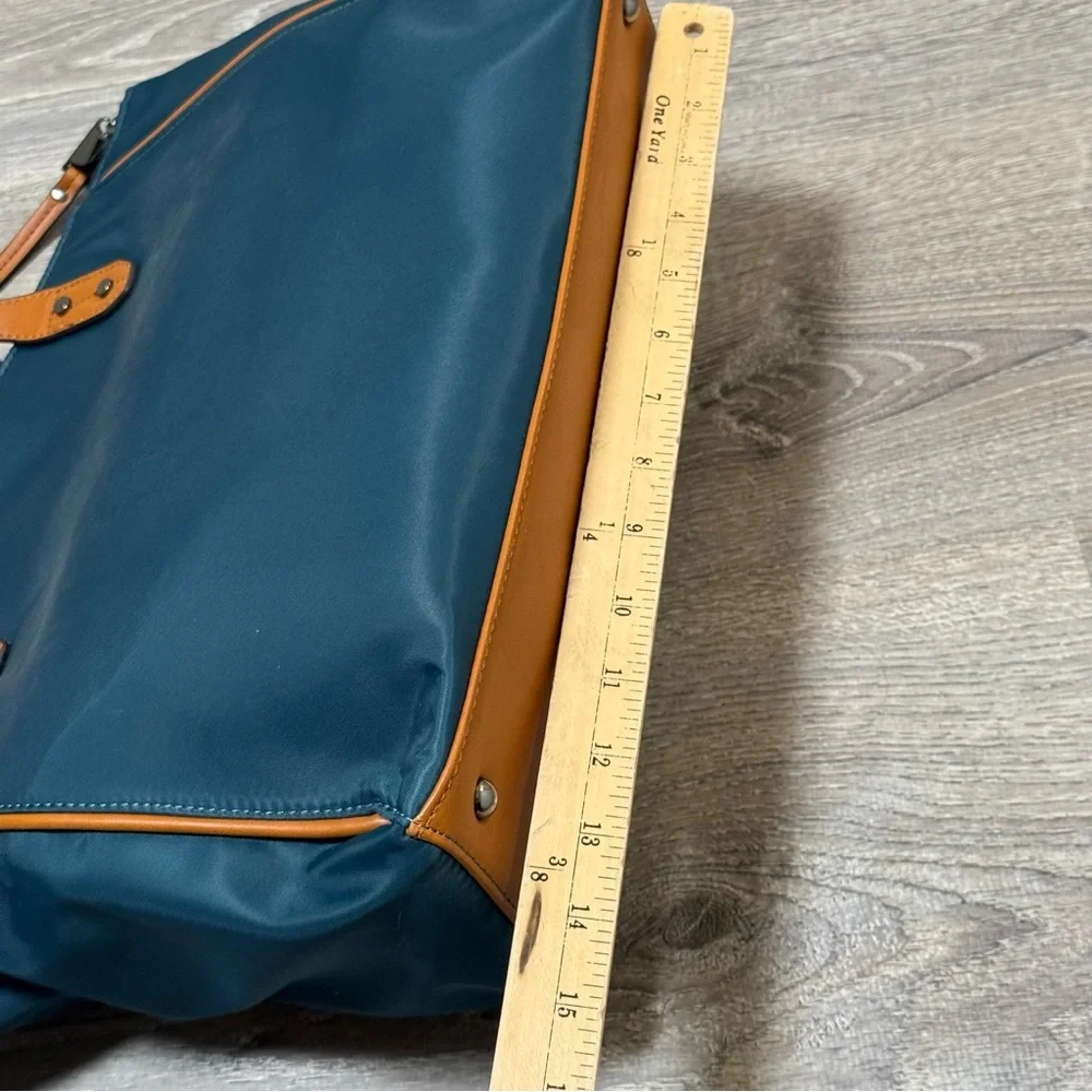 Adrienne Vittadini Nylon Tote blue green teal tan - Picture 7 of 11
